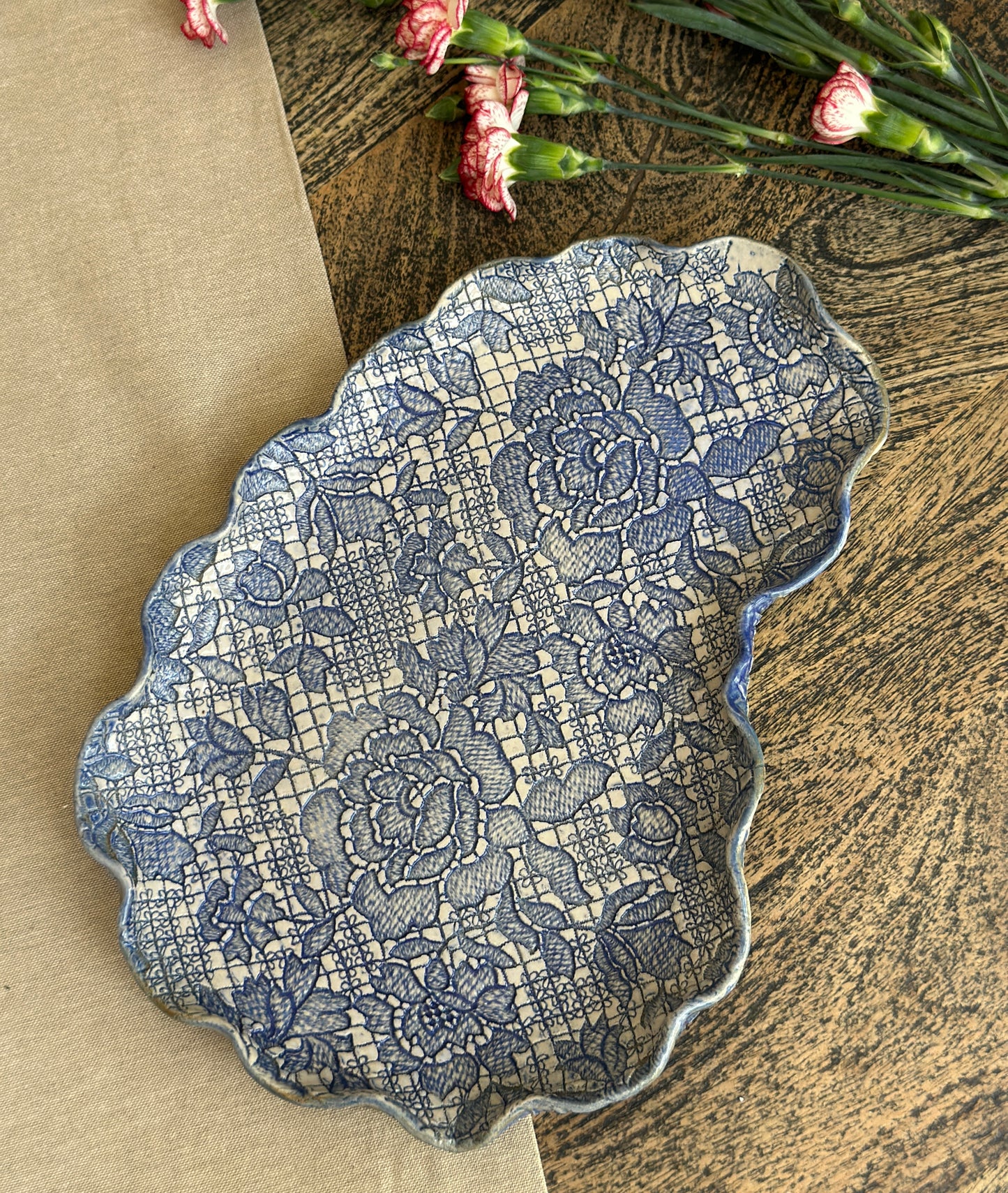 Large Cloud-Shaped Rose Platter